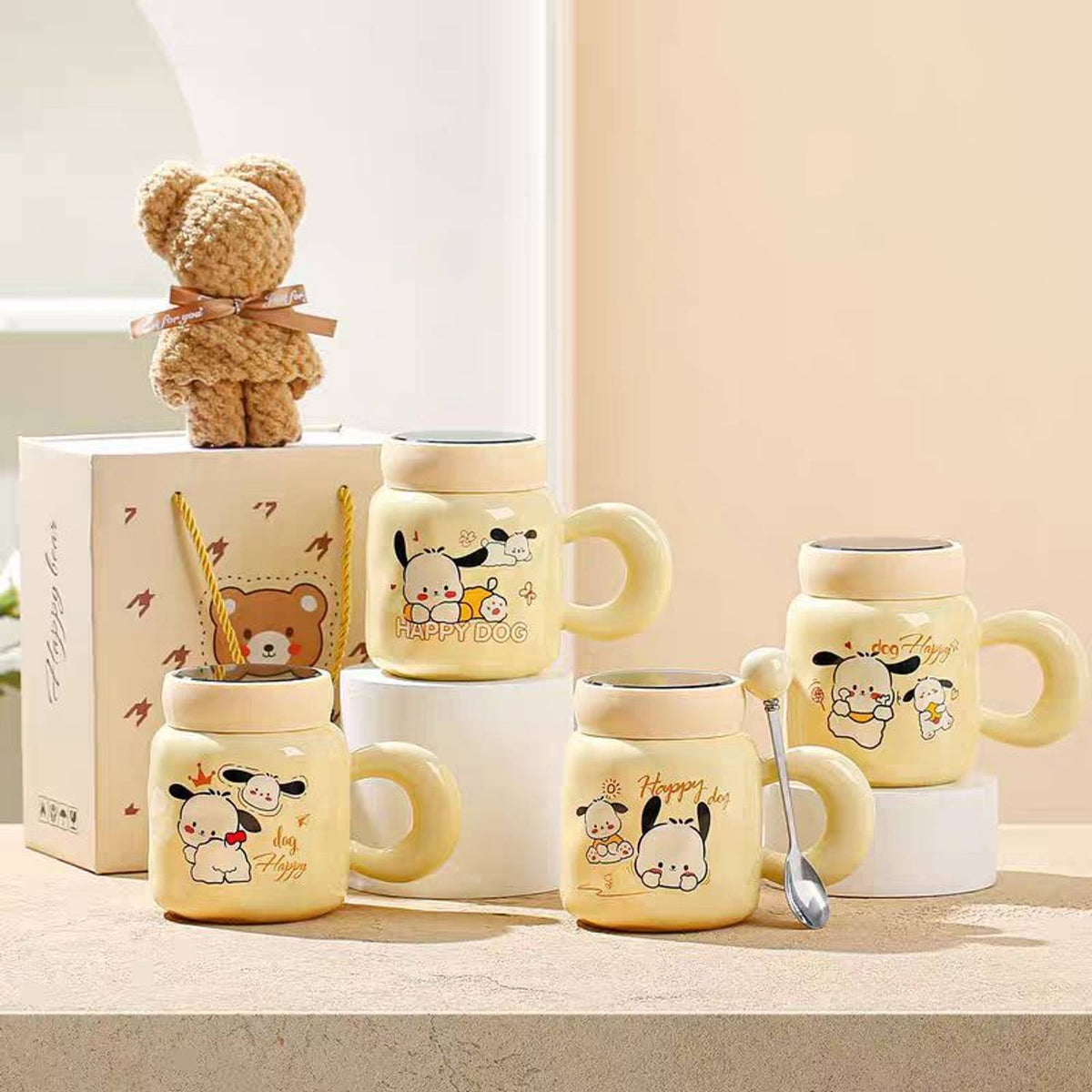 Zuviko Cute Dog Printed Ceramic Coffee Mug with Lid