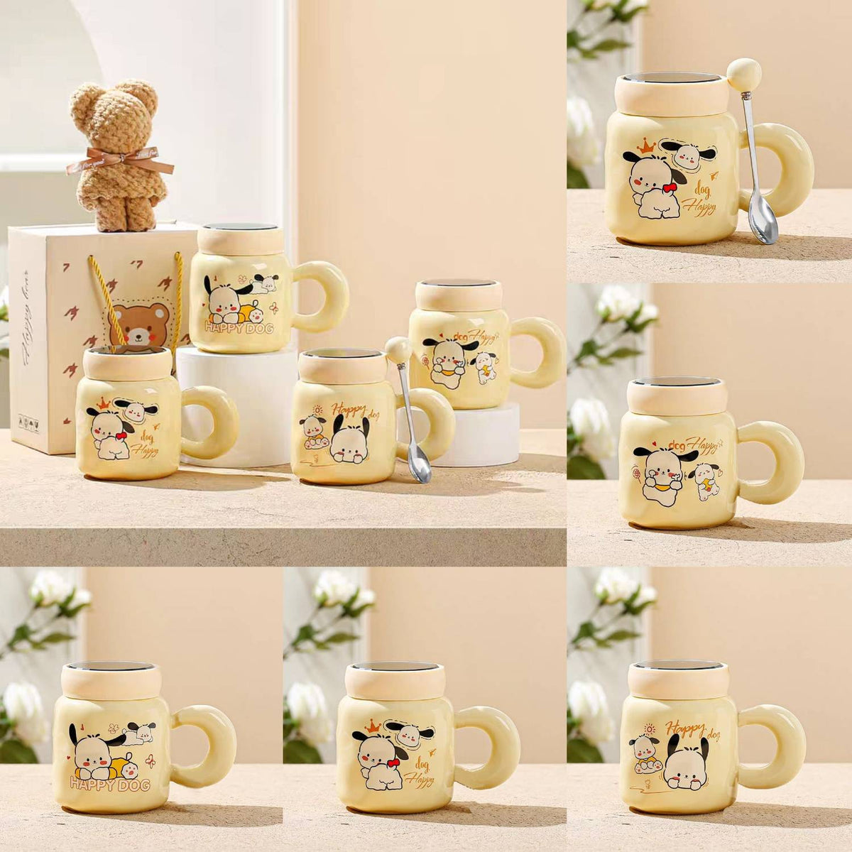 Zuviko Cute Dog Printed Ceramic Coffee Mug with Lid