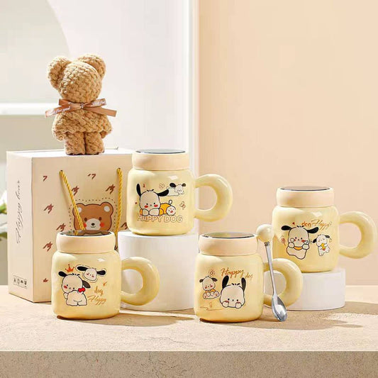 Zuviko Cute Dog Printed Ceramic Coffee Mug with Lid