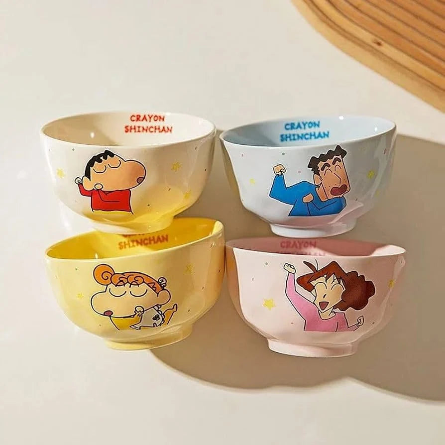 Zuviko India Cute Cartoon Shinchan Printed Ceramic Bowl | Katori for Snacks, Desserts & Breakfast | Pack of 4