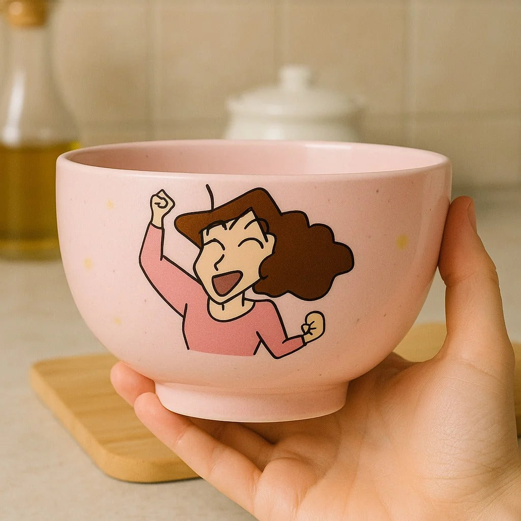 Zuviko India Cute Cartoon Shinchan Printed Ceramic Bowl | Katori for Snacks, Desserts & Breakfast | Pack of 4