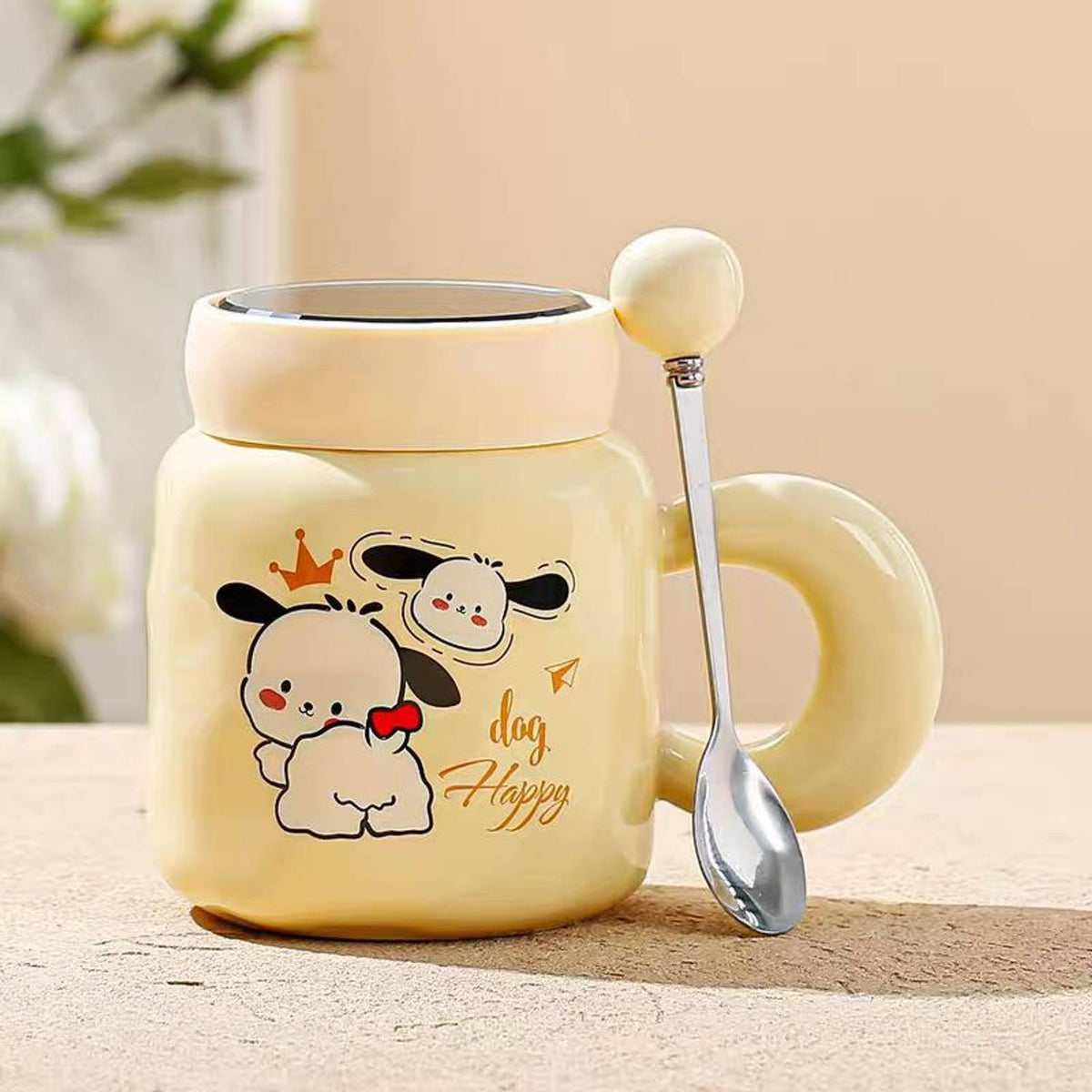 Zuviko Cute Dog Printed Ceramic Coffee Mug with Lid