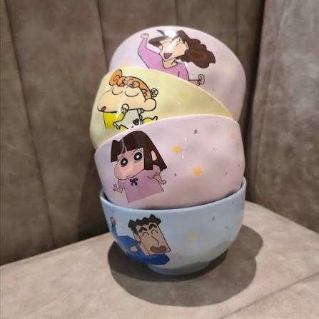 Zuviko India Cute Cartoon Shinchan Printed Ceramic Bowl | Katori for Snacks, Desserts & Breakfast | Pack of 4